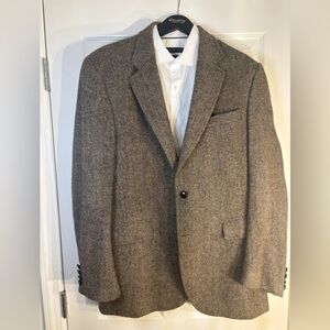 Harris Tweed 100% Wool Herringbone Blazer Size 42L In Brown